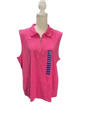 Rafaella Sleeveless Zip Polo Tank - Hot Pink XXL NWT